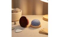Handmade DIY Wooden Base Pincushion Checkered Pattern Pincushion Sewing Needle Cushion for Crafters, Patchwork