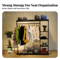 Easy to Assemble Freestanding Rack with Shelves Space-Saving Freestanding Closet System Minimalist Design Garment Stand Heavy-Duty Construction for Apartment Dwellers, Students, Homeowners, Living Room, Entryway, Retail Outlet