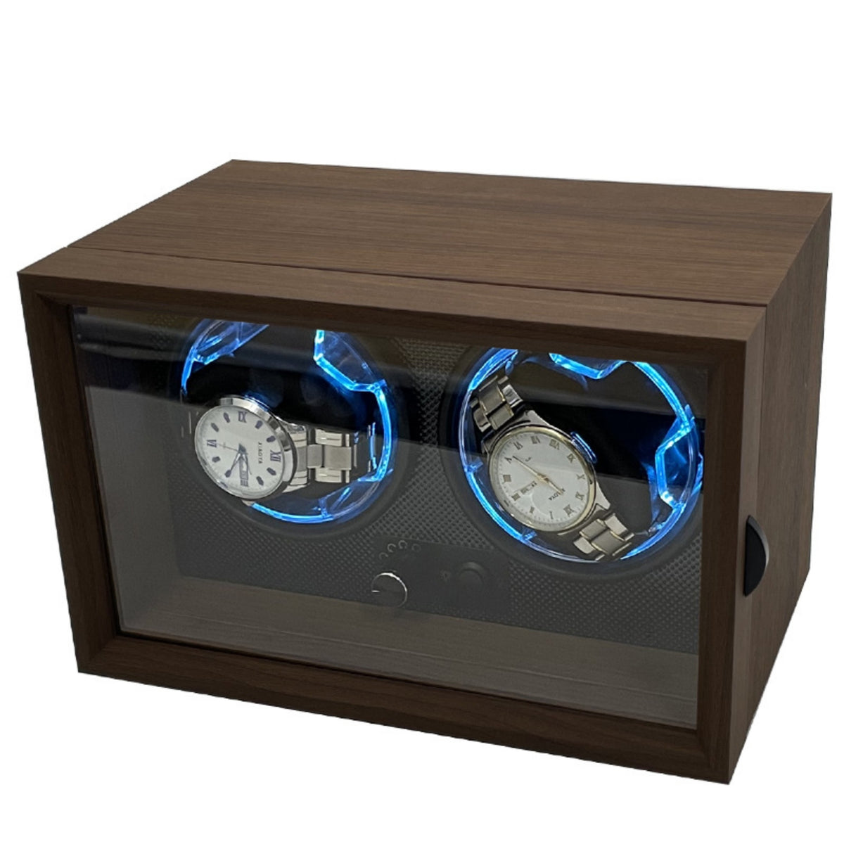 Double Two-Slot Watch Winder Wood-Grain Watch Winder Box Quiet Silent for Nightstand