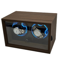 Double Two-Slot Watch Winder Wood-Grain Watch Winder Box Quiet Silent for Nightstand