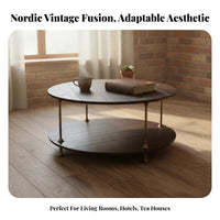 Three-Legged Circular Table Factory-Chic Aesthetic Household Furniture Vintage Look Rustic Appeal for Living Room