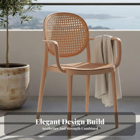 Stackable Design Faux Rattan Armchair Woven Backrest Dining Seat Wabi-Sabi Aesthetic Seating Furniture With Armrests for Adults, Homeowners, Office Workers, Balcony, Living Room, Bedroom, Reading Nook
