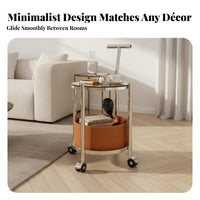 Stainless Steel Frame Rolling End Table Space-Saving Design Mobile Bedside Table 360° Casters Rolling Utility Cart Rust-Resistant for Apartment Dwellers, Homeowners, Living Room, Bedroom, Small Areas, Home Office