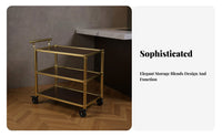 With Wheels 3-Tier Rolling Cart Modern Design Metal Bar Cart Versatile Use Metal Kitchen Trolley Multi-Purpose for Restaurant Owners, Hotel Managers, Entertainers, Dining Room