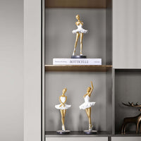 3 Pieces Polished Finish Ballerina Girl Figurine Black Base Resin Ballerina Figurine Tabletop Display Ballet Dancer Statue Fashion Art Style for Living Room, Bedroom, Shelf, Desk
