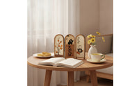 Oriental Tabletop Folding Screen Decorative Folding Screen with Three Panels Compact Decor Traditional for Home Decorators, Tea Table, Sideboard