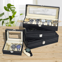 Leather Watch Box with Transparent Window, 5-Slot, Black