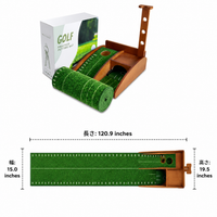 Putting Mat Indoor Golf Practice Equipment with Automatic Ball Return Function Wooden Base 57.5cm×42cm×10.5cm