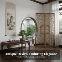 Chinese Design Wooden Screen Solid Wood Antique Fretwork Room Divider Handmade Hollow Carved Lattice Partition for Tea House, Restaurant