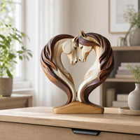 Horse Silhouette Decoration Heart-Shaped Wooden Board Ornament Tabletop Display Flat Desktop Accent Compact for Collectors, Desk