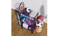 Movable Mobile Gym Equipment Rack Large Capacity Exercise Mat Rack Wheels Multi-Tier Sports Organizer Space-Saving for Fitness Room, Garage