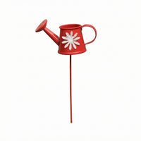 Miniature Iron Watering Can Stake Curved Handle Mini Watering Can Decor Short Spout Flower Pattern Garden Stake Compact Size for Tabletop Micro-Landscape, Potted Plant