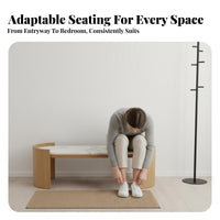 Nordic design Fabric Top Entryway Stool firm Wood Frame Upholstered Bench adaptable Use Accent Seating Modern Design for Homeowners, Interior Designers, Renters, Bedroom, Hallway, Living Room
