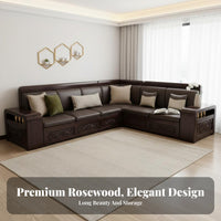 New Chinese Design Sofa Set Skin-Friendly Material Solid Wood Storage Couch Easy to Maintain Carved Wood Frame Sofa for Homeowners, Families
