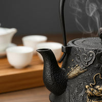 Gold Serpent Tea Kettle Even Heating Embossed Iron Kettle Rust Resistant Cast Iron Teapot