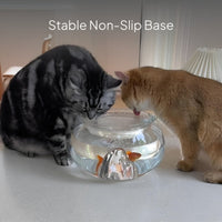 Glass Cat Bowl Fish Design Wide Mouth Anti-Tip