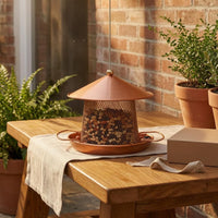 Conical Roof Hanging Bird Feeder Copper-Bronze Finish Metal Bird Feeder Perch Arms