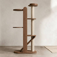 Wooden Cat Climber Climbing Tree Walnut Finish Cat Climbing Towers Structure Diagonal Ramp Pet Accessory