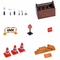21 Pieces Wooden-Look Dollhouse Road Construction Set Warning Sign 1:12 Scale Traffic Scene for Model Display