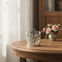 Decorative Metal Cup Holder Openwork Cup Holder with Handle Floral Lightweight for Hosts, Table Setting, Tea Service