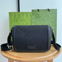 Travel Bag with Leather Trim and Polyester Lining, Monogram Shoulder Bag for Men and Women, Small Square Crossbody Bag, Everyday Casual Style
