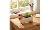 Painted Finish Resin Dachshund Pot Exposed Cavity Dachshund Planter Standing Legs Desktop Planter Small Plants for Desk
