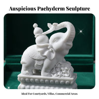 2 Pieces White Marble Elephant Statue Securing Symbol Feng Shui Elephant Pair Traditional Design House Decoration for Housewarming, Tabletop Display