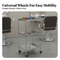 Stainless Steel Salon Trolley Space-Saving Foldable Salon Trolley With Wheels Rolling Hairdressing Cart for Hairstylists, Barbershop, Barber Shop, Spa