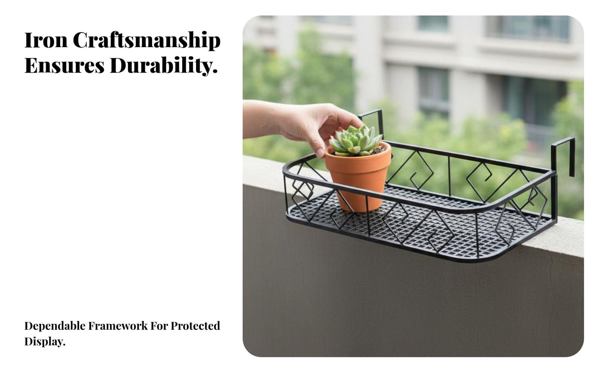 Space-Saving Hanging Railing Planter Double Fastener Design Railing Planter Basket Geometric Pattern bloom Pot Stand Easy to Install for Gardeners, Balcony Owners, Apartment Dwellers, Windowsill, Patio, Fence, Porch