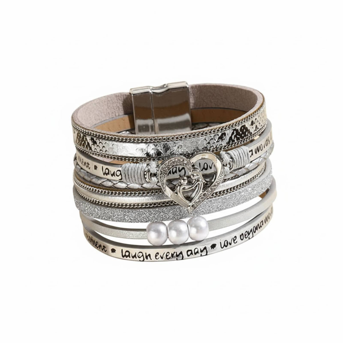 Mother Child Heart Bracelet Layered Design Secure-Fastening Clasp Wrap Bracelet