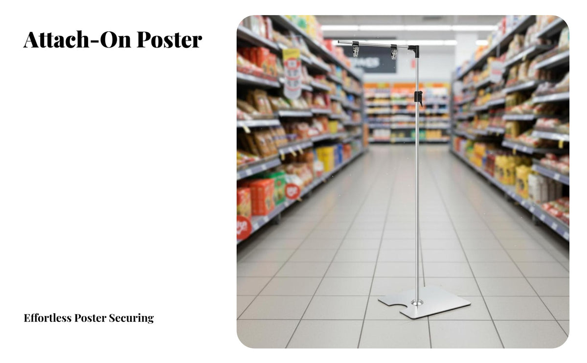 Cross-Shaped Sign Holder Telescopic Design L-Shaped Advertising Stand Stable Base Adjustable Floor Poster Stand for Supermarket, Retail Store