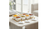 6-Compartment Divided Serving Tray with Lid Gold-Tone Divided Serving Dish with Lid Lidded Snack Server with Tray Transparent for Hosts, Homeowners, Parties, Gatherings, Tea Tables