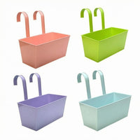 4 Pieces Railing Planter Box Curved Hooks Fence Hanging Planter Rectangular Garden Container