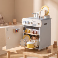 Wooden Toy Dishwasher Realistic Toy Dishwasher with Dish Rack Sturdy Pretend Play Sink for Preschool, Daycare