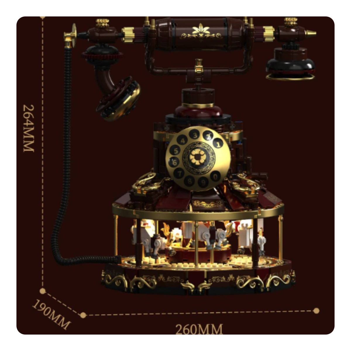 Telephone Building Set with Carousel Base Illuminated Telephone Model Kit with Lights Carousel Model Decorative for Builders