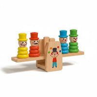 Develops Hand-Eye Coordination Wooden Clown Balance Scale Early Learning Clown Stacking Rings Toy Parent-Child Interaction Seesaw Balance Stacking Toy for Preschoolers, Toddlers