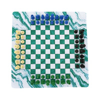 Marble-Style Four-Player Chess Set Easy to Carry Chess Set with Mat Sturdy High Quality for Families, Gatherings