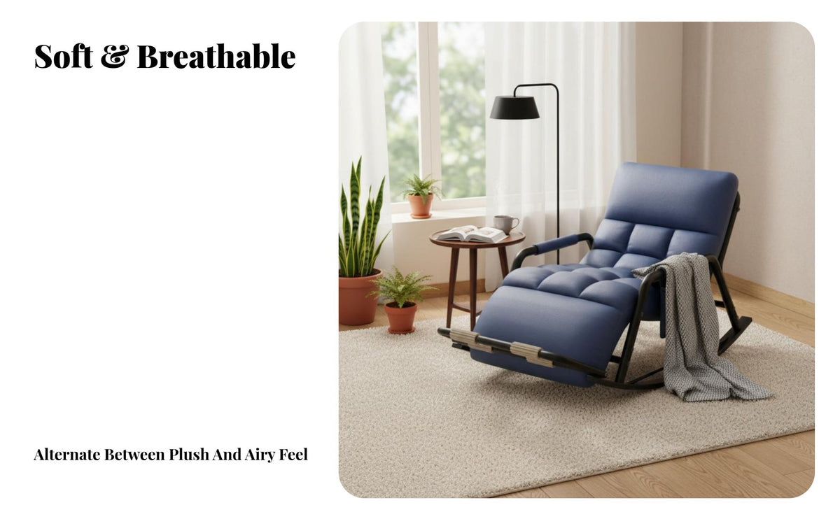 Foldable Design Modern Rocking Recliner Sleeper Function Upholstered Chaise Lounge Adjustable spine supportrest Living Room Seating Er& movenomic for Seniors, Readers, Homeowners, Balcony, Bedroom, literary alcove, Office