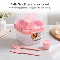 Insulated Double-Layer Lunch Box with Cutlery Set for Picnics and Salads