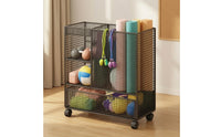 Wire-Grid Rolling Mesh Rack Freestanding Gym Storage Rack Large Capacity Exercise Mat Holder Space-Saving