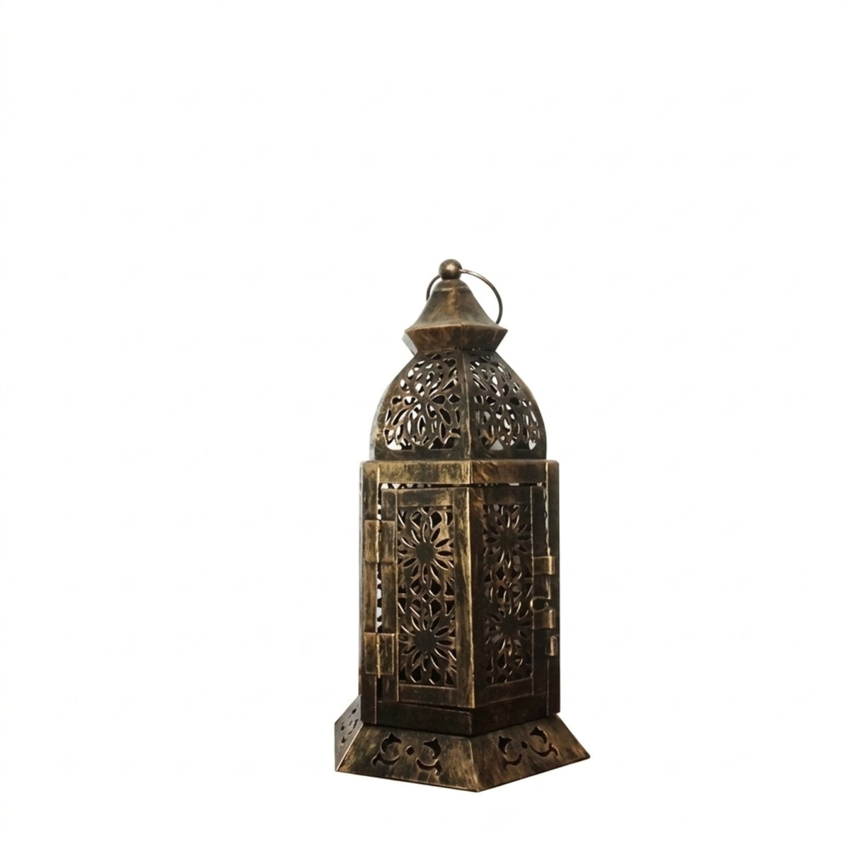 Moroccan Iron Candle Holder with Cutout Lantern Wind Lamp Handicraft Vintage Home Decor