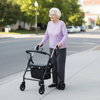 4 Wheel Shopping Mobility Aid Anti-Fall Support Rolling Mobility Aid Foldable Rolling Shopping Carrier Adjustable Height for Seniors, Elderly, Rehabilitation, Outdoor