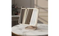 Rechargeable Tri-Fold Makeup Mirror Magnification LED Vanity Mirror Rotatable Beauty Accessory Storage Base for Dorm Room