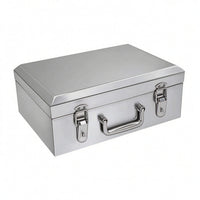 Hard-Shell Stainless Steel Tool Box Rust-Resistant Tool Box with Metal Latches Reinforced Storage Case Lockable for Workshop, Garage