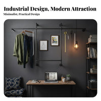 DIY Industrial Pipe Clothing Rack Easy to Assemble Wall Mounted Clothes Rack Space Saving Heavy Duty Garment Bar Multi-Purpose for Boutique Owners, Homeowners, Retailers, Bedroom, Laundry Room, Entryway, Retail Shop