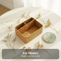 3-Section Woven Organizer Handwoven Design Desk organizer with Lid fand and tea lovers