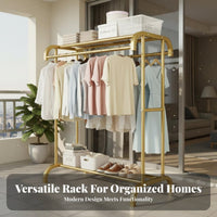 Stable Structure Unattached Standing Clothes Organizer Easy Assembly Clothing Rack with Shelf Large Capacity Unattached Standing Clothing Rack with Shelf Rust Resistant for Homeowners, Boutique Owners, Balcony, Outdoor, Bedroom, Laundry Room