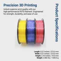 PETG 3D Printer Filament Refill, High Strength 1.75mm Diameter Spool for Makers, Prototyping and Pen Use