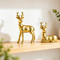 Gold Deer Figurines Shiny Deer Statues Sculpted Stag Figurines Sturdy for Living Room