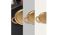Metal Serving Tray with Handles Gold-Toned Hammered Metal Tray Decorative Platter with Handles for Hosts, Coffee Table, Dining Room
